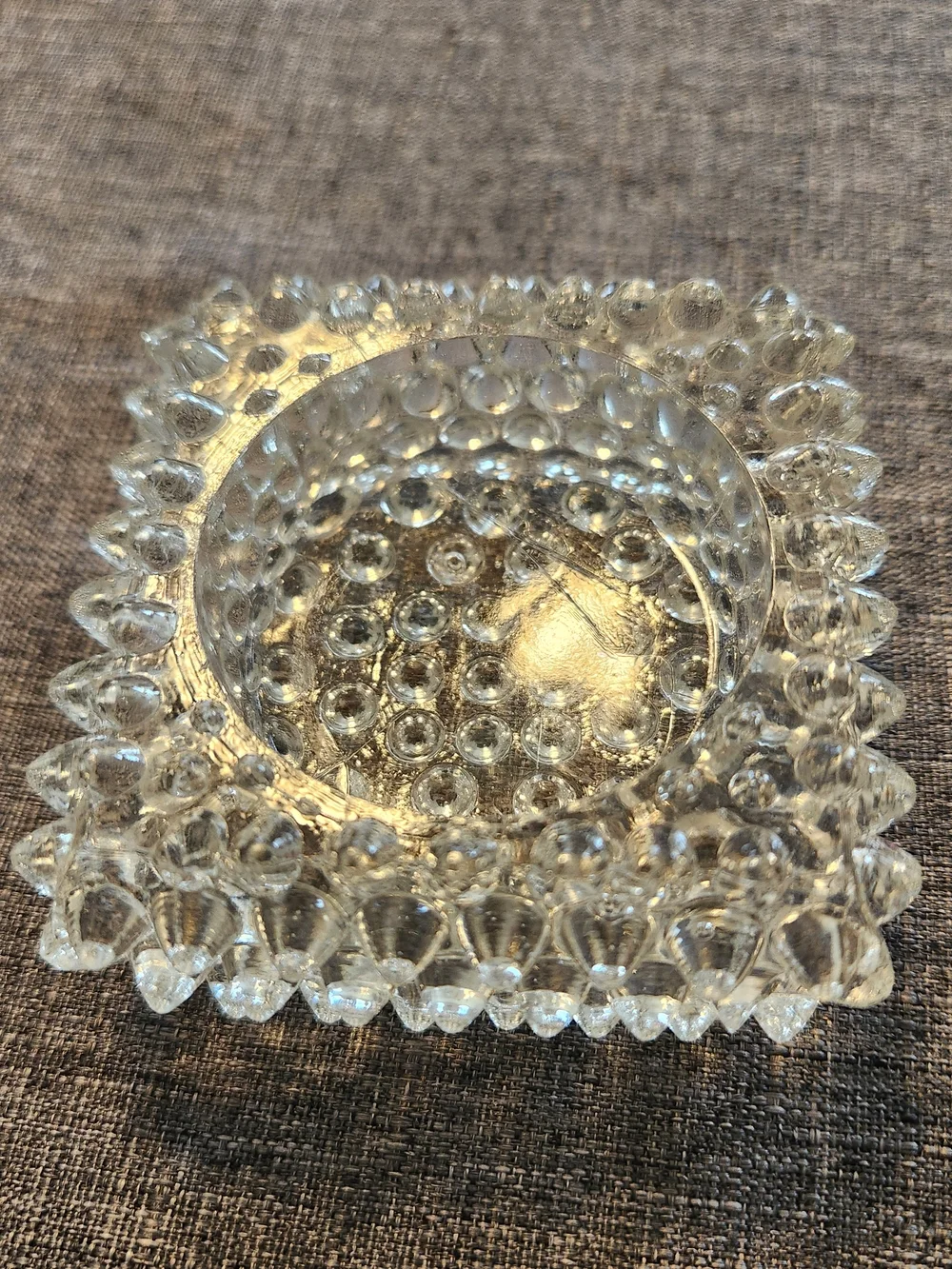 Vintage Fenton Clear Hobnail Square Salt Cellar / Tealight Holder